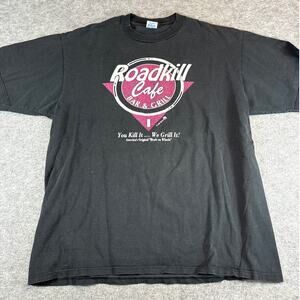 Vintage 90s Roadkill Cafe Bar & Skill Shirt Mens XL Black Backstreet Graphic Tee